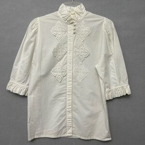 VTG Blouse Top Women's 36 Small High Neck Victorian Button Up Edwardian Coquette